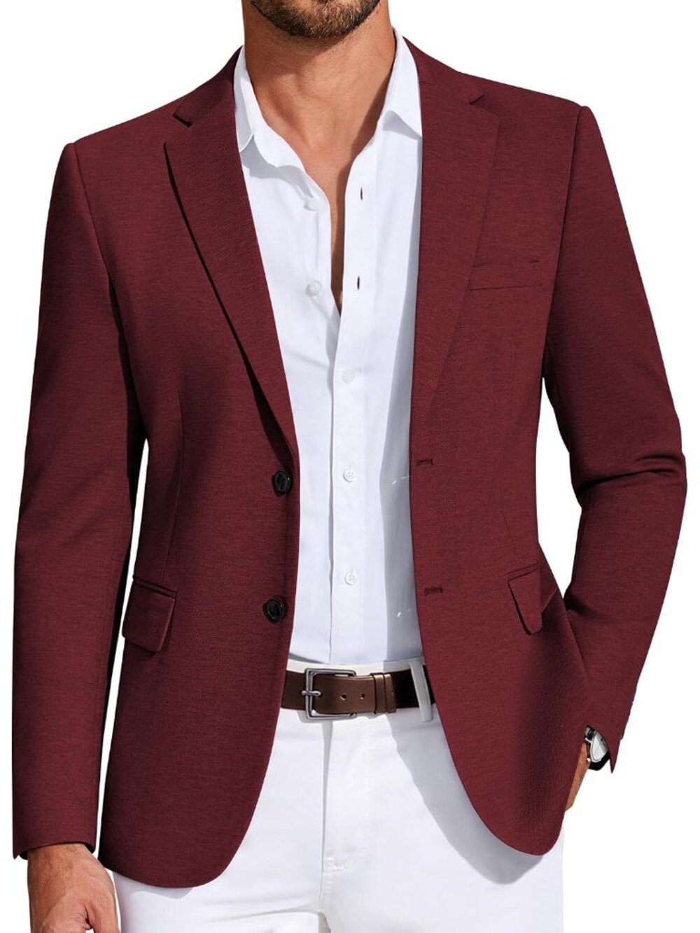 Mens Casual Blazer Knit Sport Coat Lightweight Two Button Suit Jacket